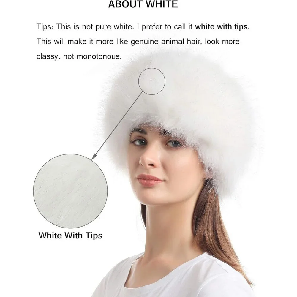 Women White With Tips Warm Winter Hat Faux Fur Russian Cossack Style